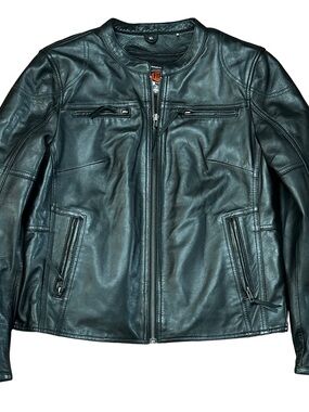 Black Leather woman Zip-Front Biker Jacket XL